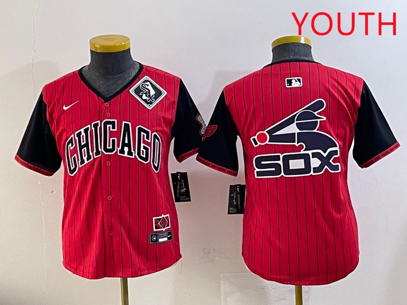 Youth Chicago White Sox Blank Red Stripe Joint Name Nike 2025 MLB Jersey style 13->youth mlb jersey->Youth Jersey